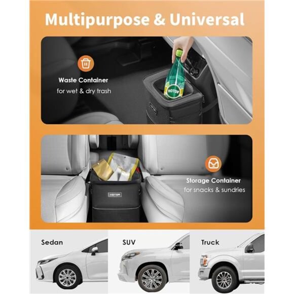 Car Trash Can with Lid and Storage Pockets - 100% Leak-Proof Organizer - Picture 6 of 7
